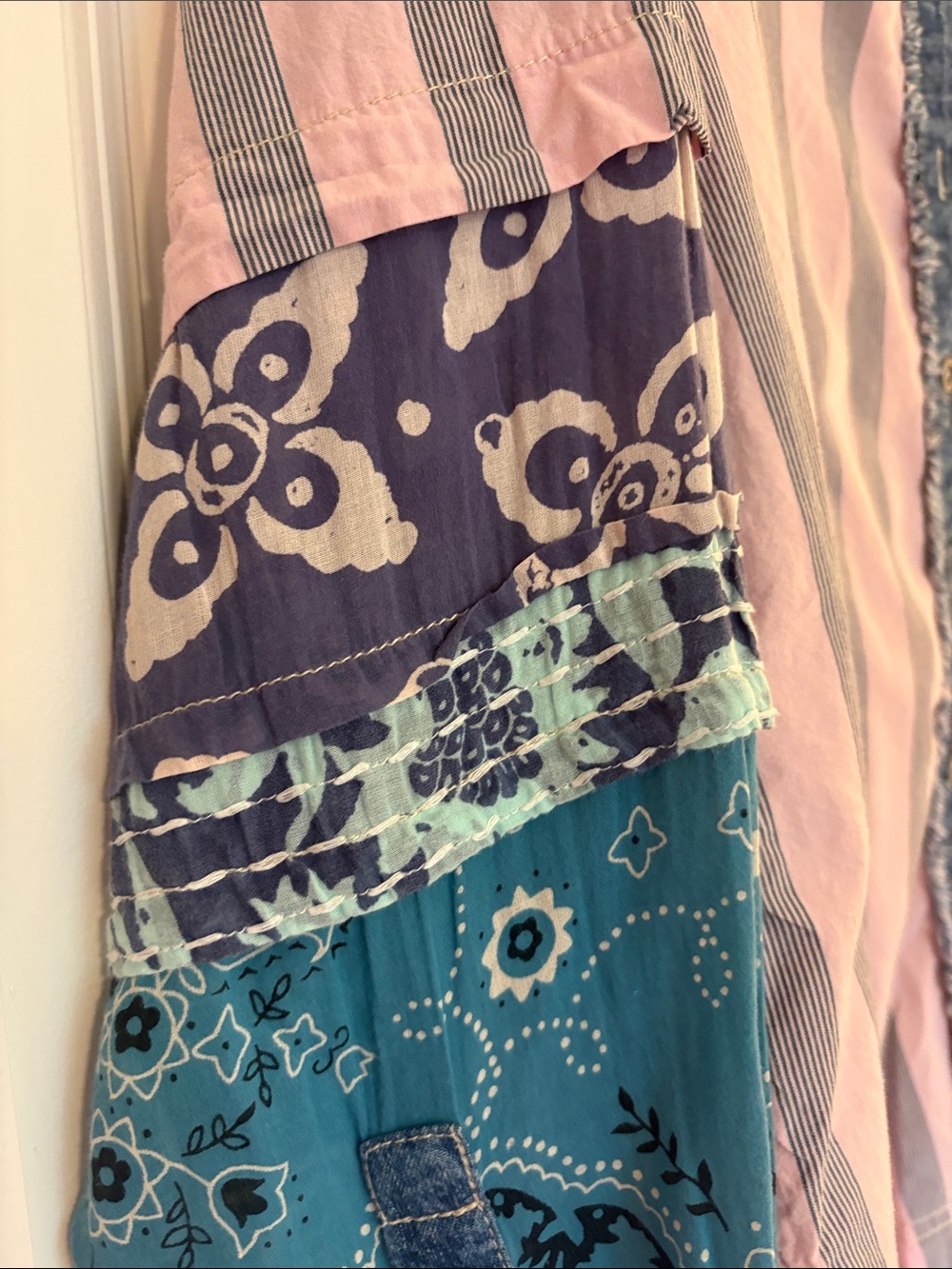 Free people Pink & Teal Striped Patchwork Button-Down Shirt - Picture 6 of 8